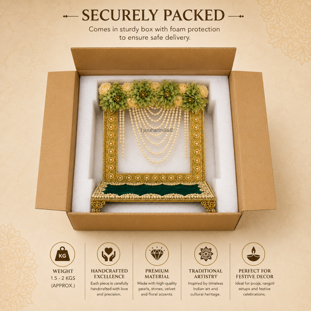 Emerald Green Pearl Singhasan Chowki Makhar