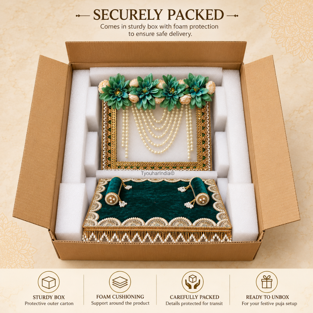 Emerald Green Pearl Singhasan Chowki Makhar
