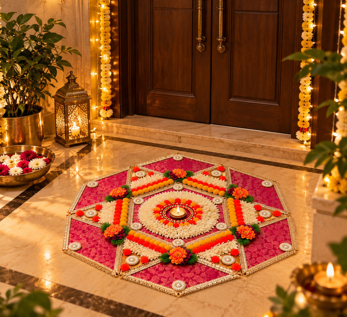 Royal Magenta Floral Gotta Patti Rangoli | Reusable & Modular | 30 Inches