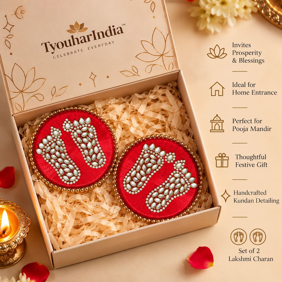 Handcrafted Lakshmi Charan with Kundan Stones-Set of 2