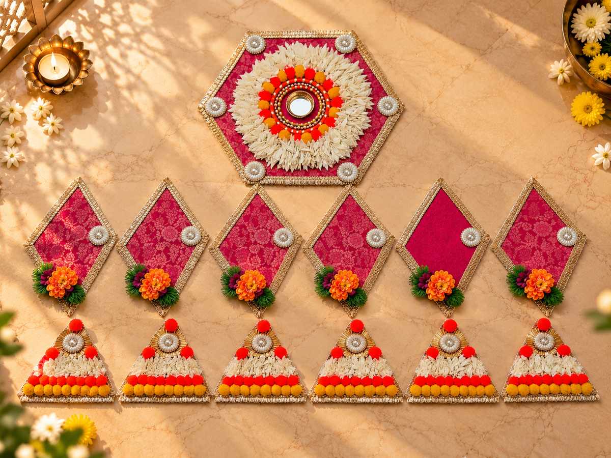 Royal Magenta Floral Gotta Patti Rangoli | Reusable & Modular | 30 Inches