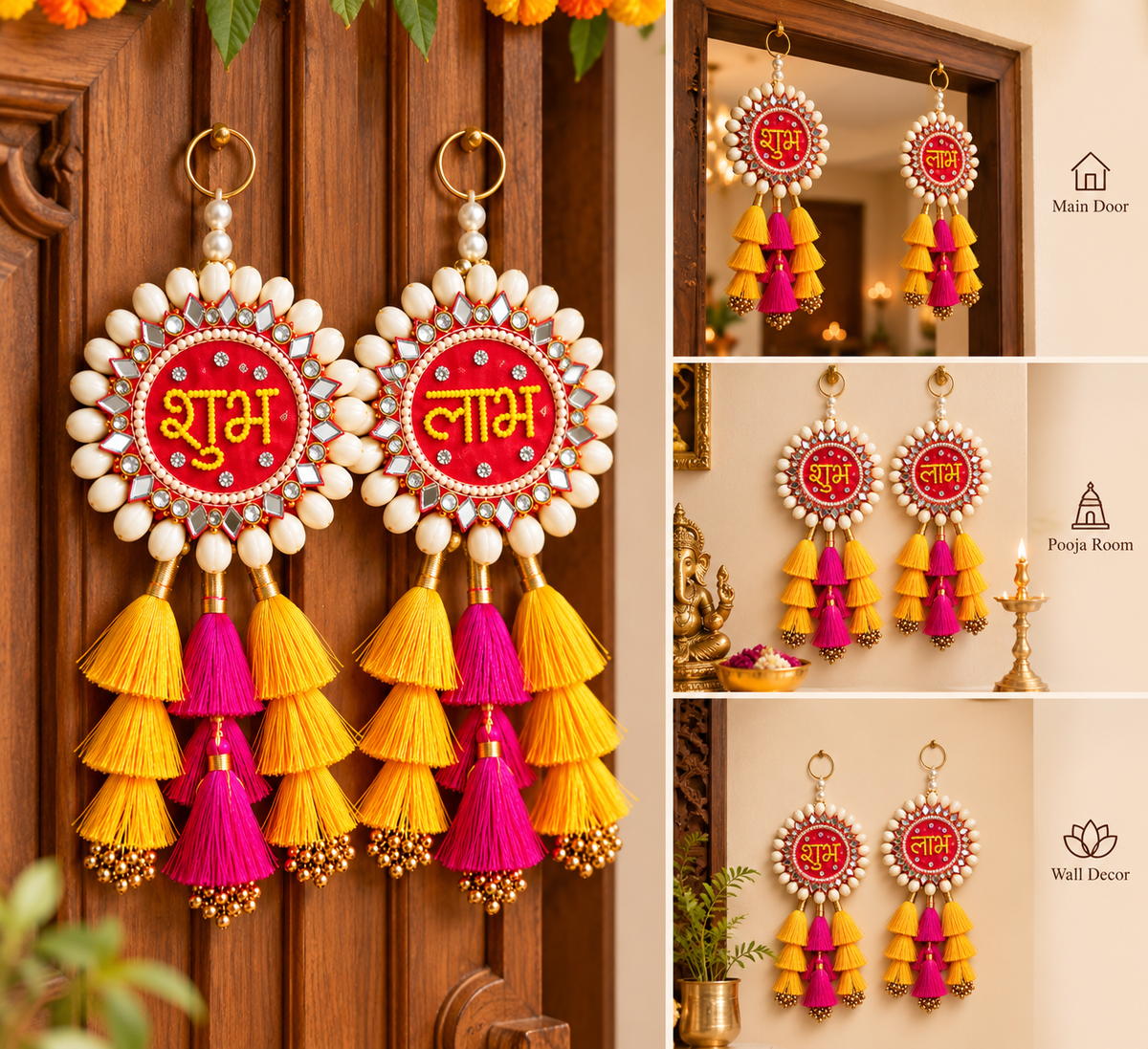 Kodi Shell Shubh Labh Latkan Pair with Tassels