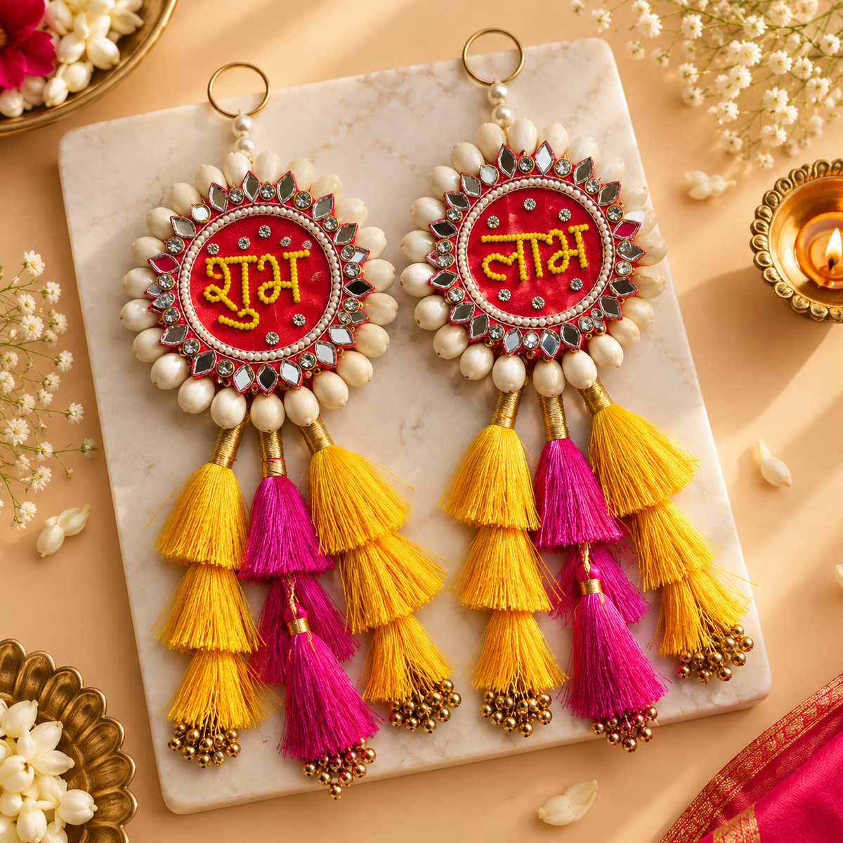 Kodi Shell Shubh Labh Latkan Pair with Tassels