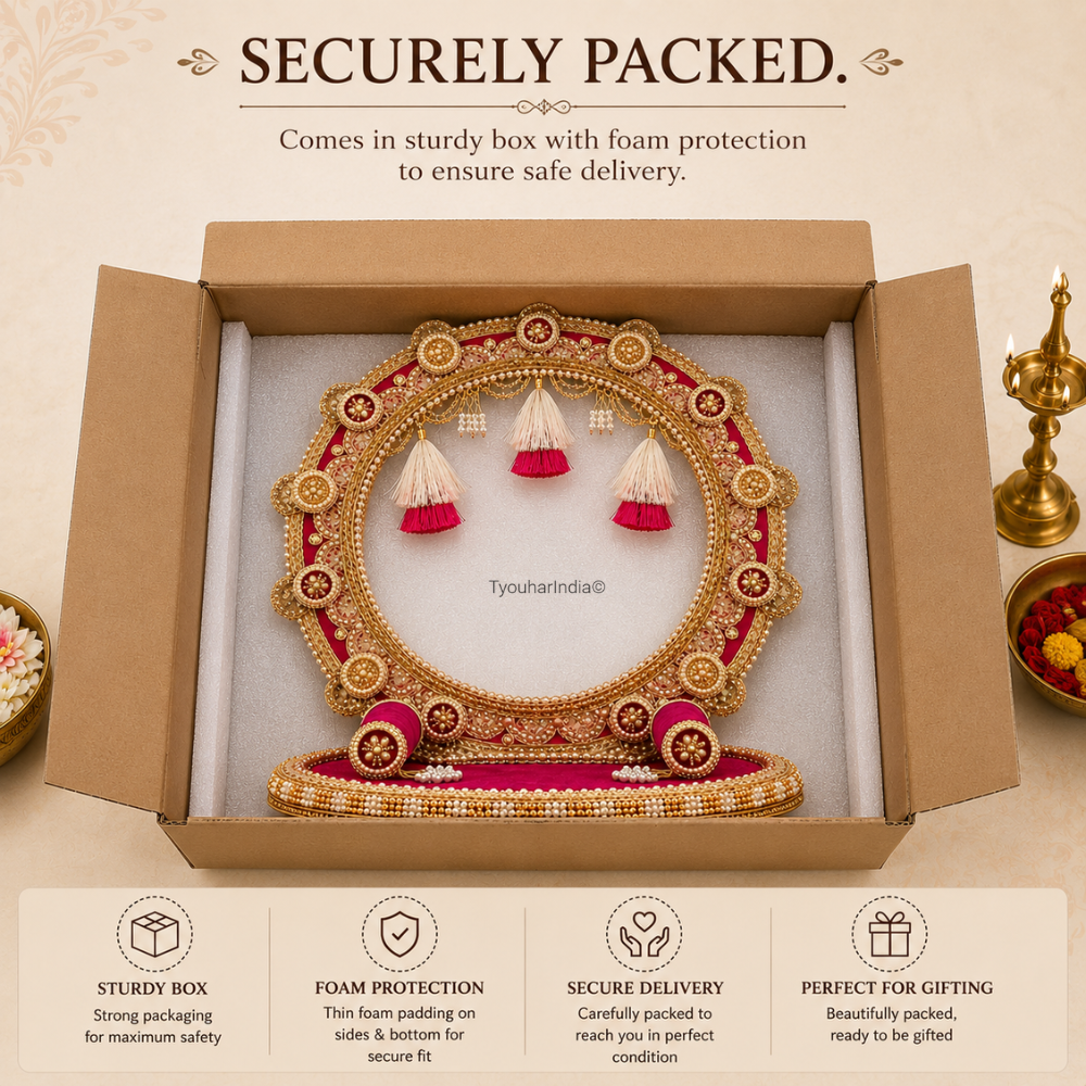 Fuchsia Golden Zari Singhasan Chowki Makhar