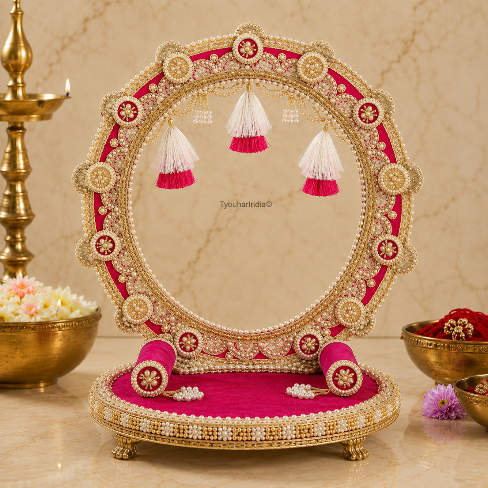 Fuchsia Golden Zari Singhasan Chowki Makhar