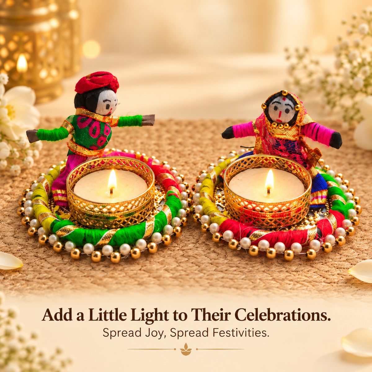 Gudda Guddi Raja Rani Fabric Tea Light Holders – Set of 2
