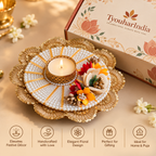 Handcrafted Pearl & Floral Tea Light Holder with Golden Detailing