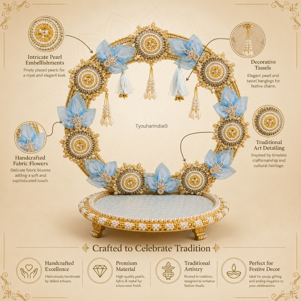 Ivory Pink/ Blue Bloom Singhasan Chowki Makhar