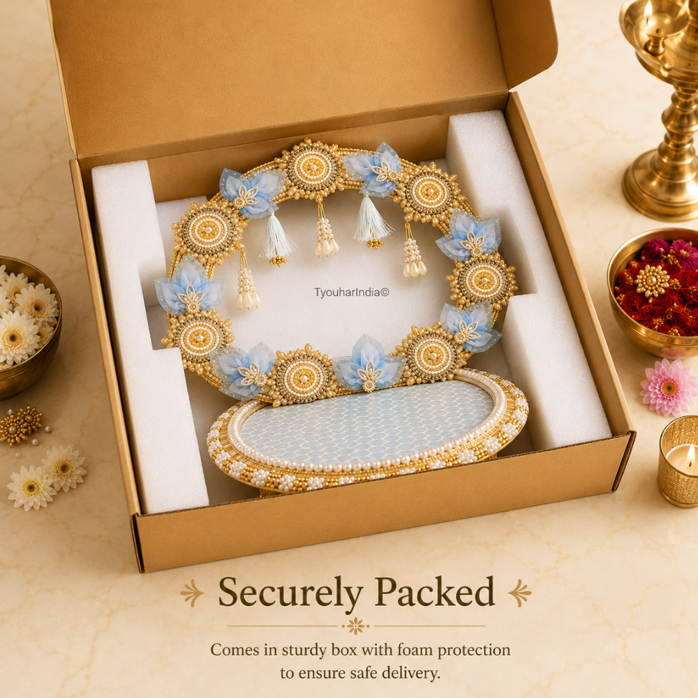 Ivory Pink/ Blue Bloom Singhasan Chowki Makhar