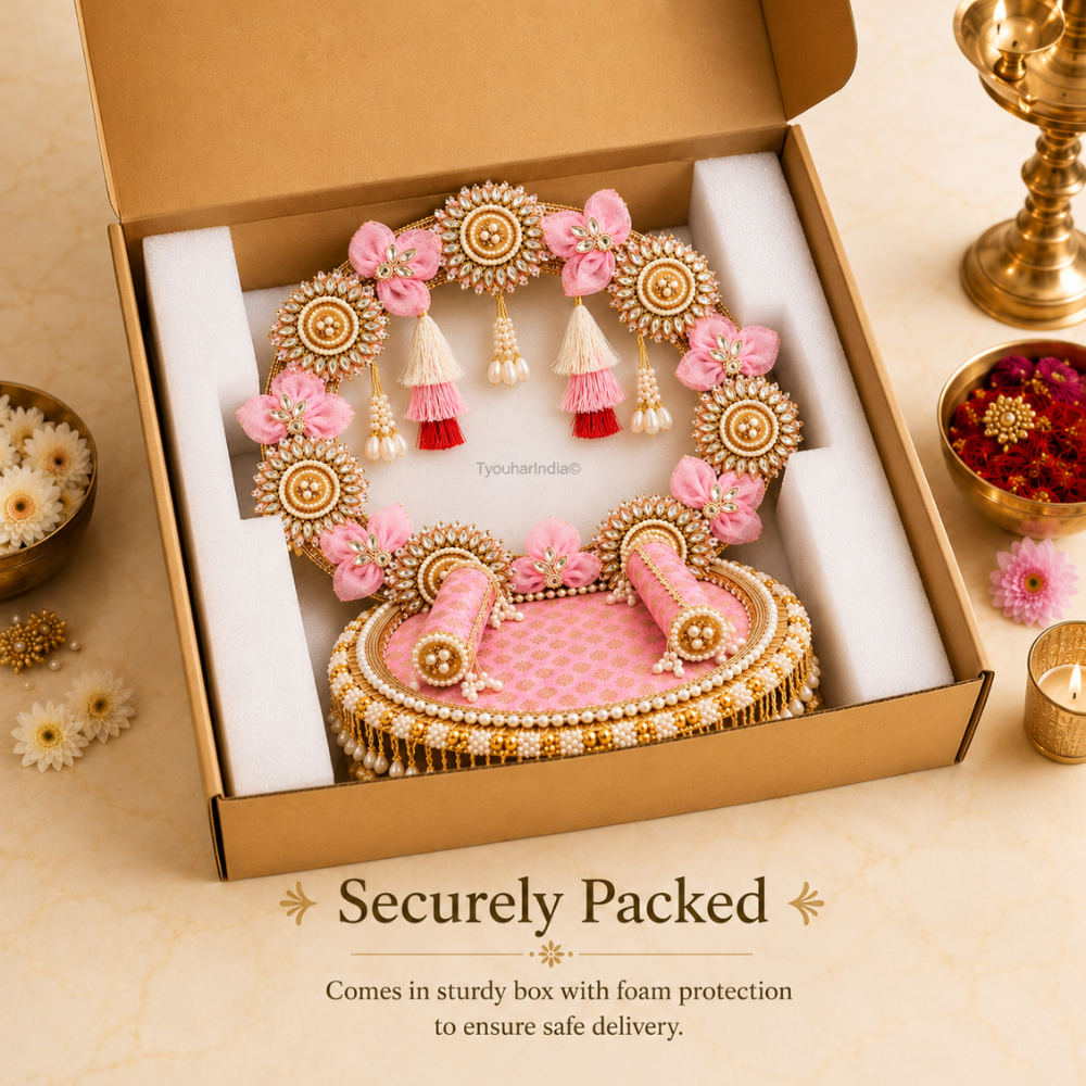 Ivory Pink Bloom Singhasan Chowki Makhar
