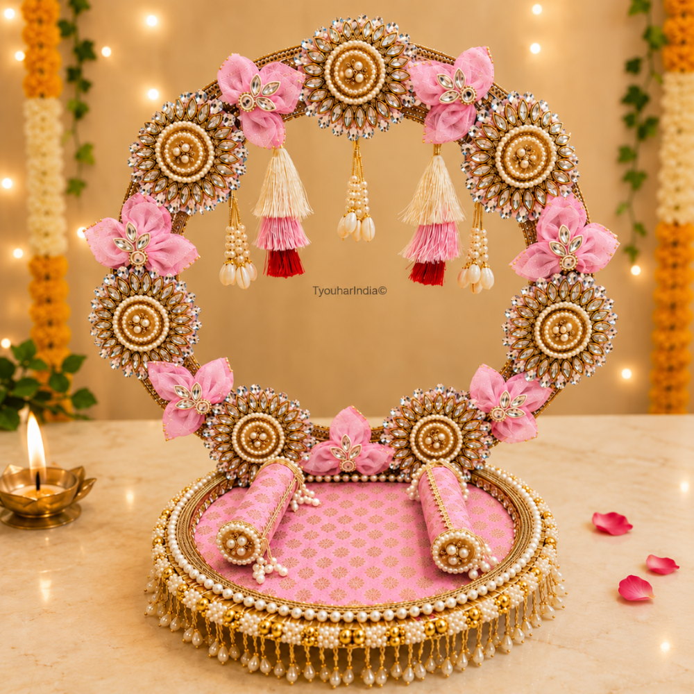 Ivory Pink Bloom Singhasan Chowki Makhar