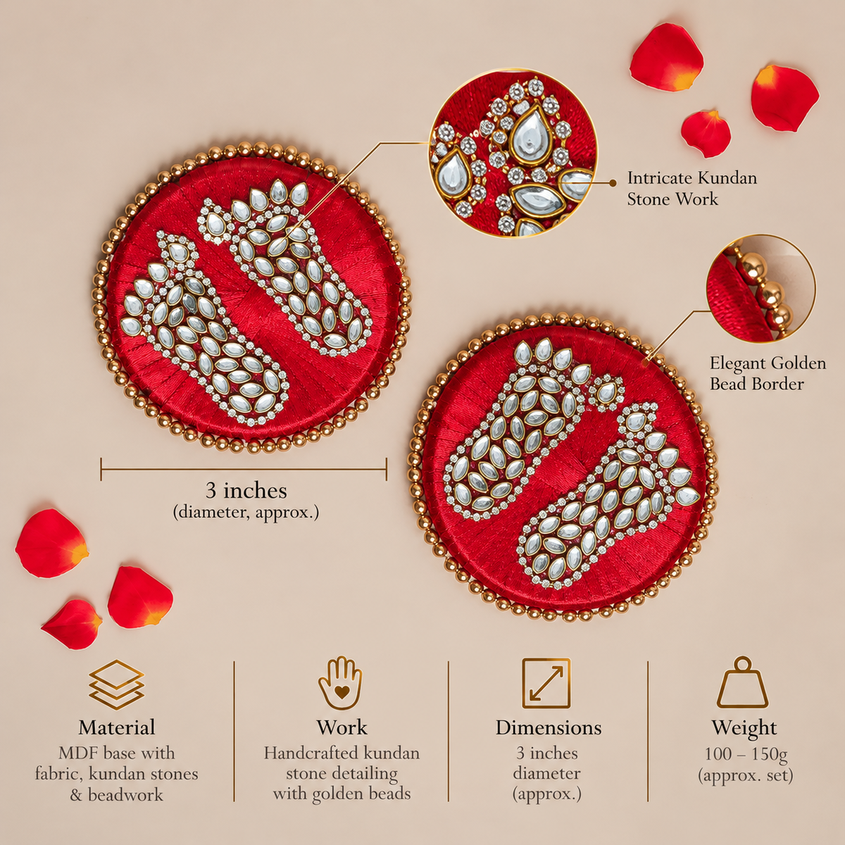 Handcrafted Lakshmi Charan with Kundan Stones-Set of 2