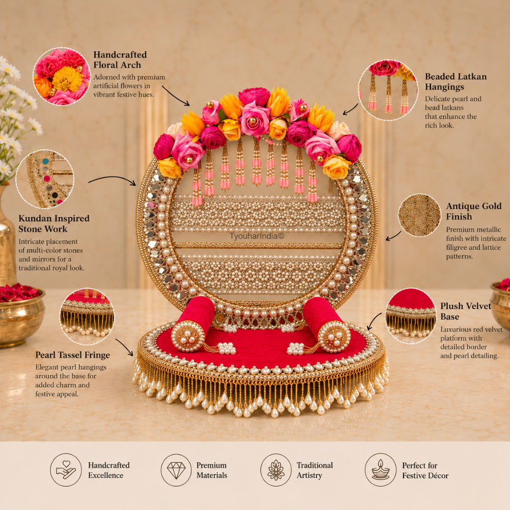Royal Red Floral Singhasan Chowki Makhar