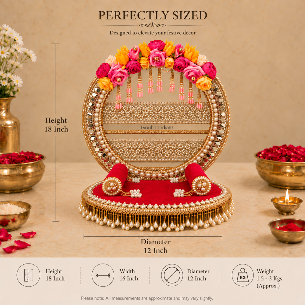 Royal Red Floral Singhasan Chowki Makhar