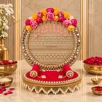 Royal Red Floral Singhasan Chowki Makhar