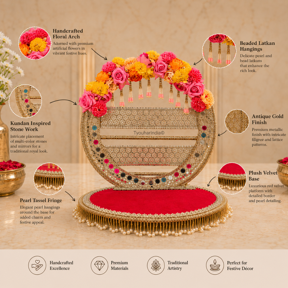 Royal Red Floral Singhasan Chowki Makhar