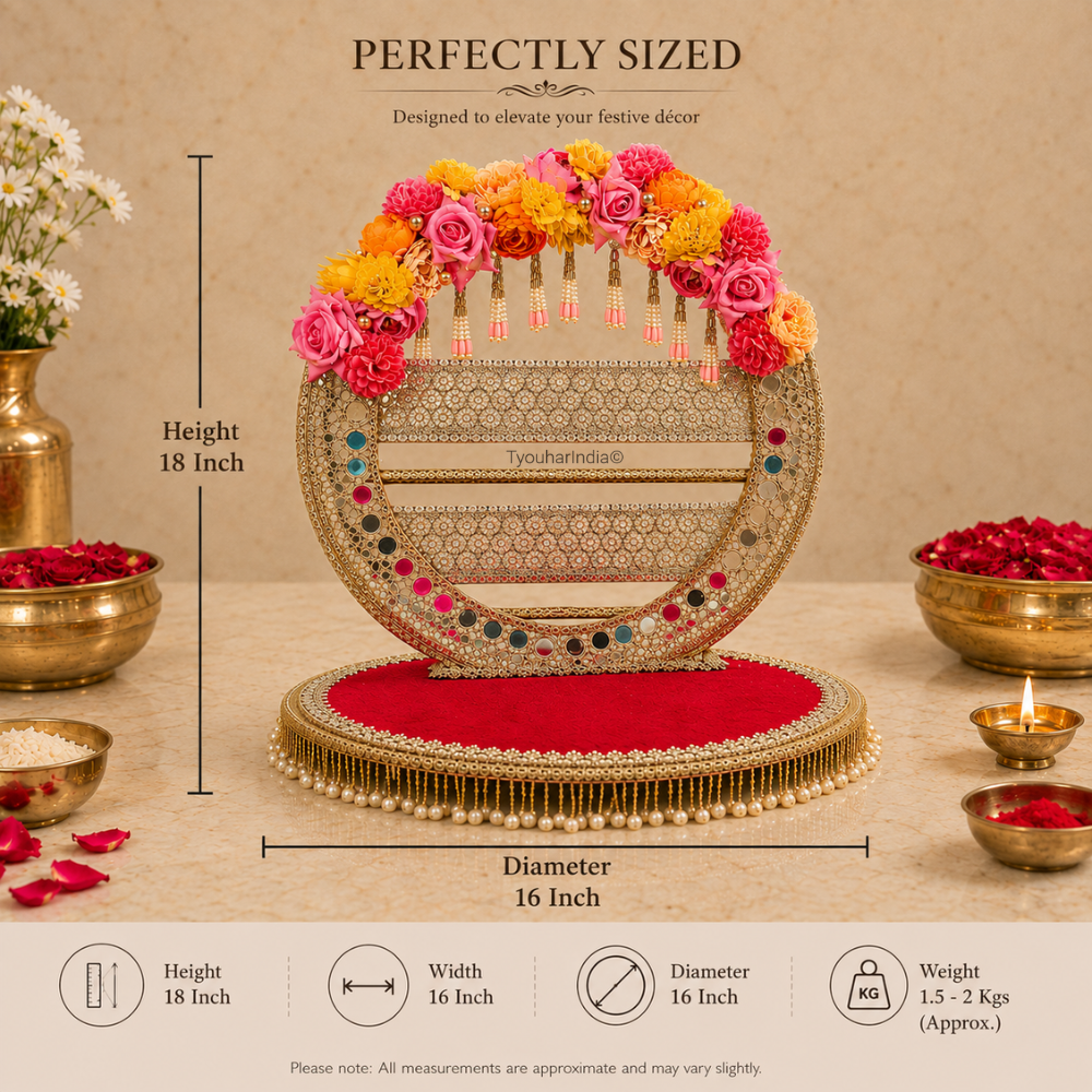 Royal Red Floral Singhasan Chowki Makhar