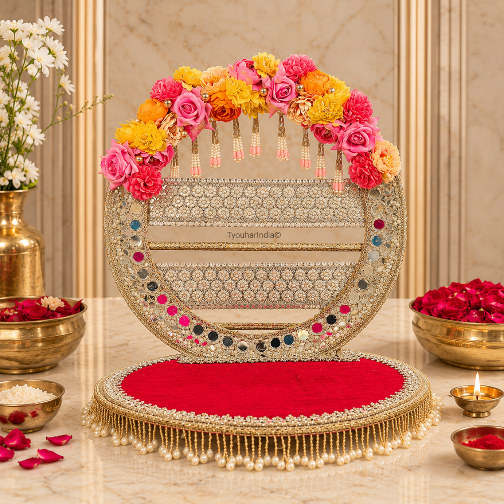 Royal Red Floral Singhasan Chowki Makhar