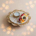 Handcrafted Pearl & Floral Tea Light Holder with Golden Detailing