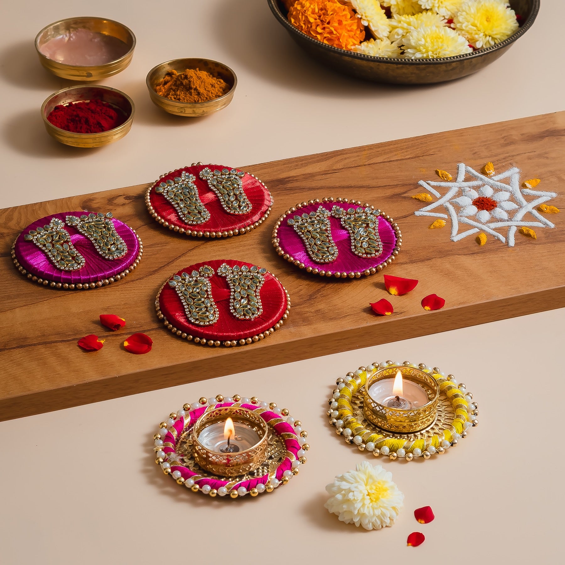 Handcrafted Lakshmi Charan with Kundan Stones-Set of 2