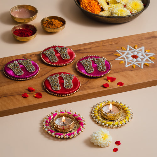 Handcrafted Lakshmi Charan with Kundan Stones-Set of 2