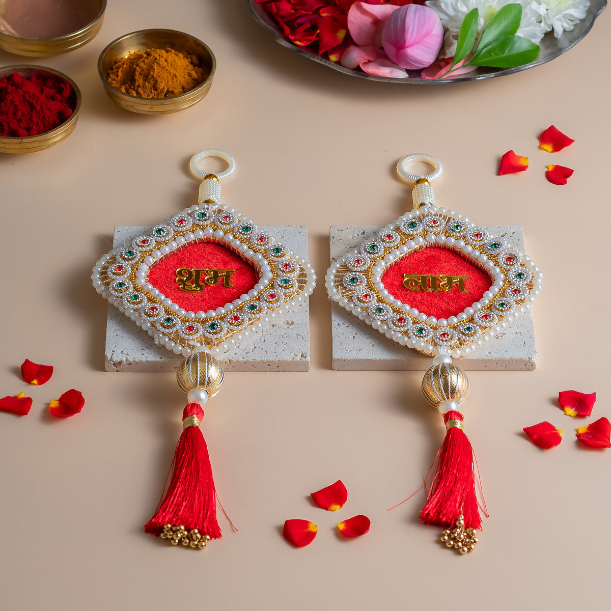 Red Velvet Shubh Labh with Tassels
