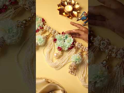 Handcrafted Turquoise and Pearl Beaded Floral Toran