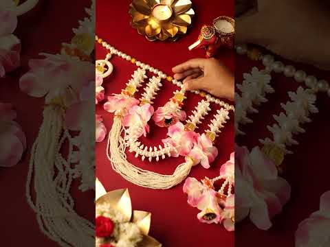 Handcrafted Pink Floral Beaded Toran with Pearl Work