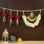 Handcrafted Red Floral Beaded Toran with Metallic Stone Work