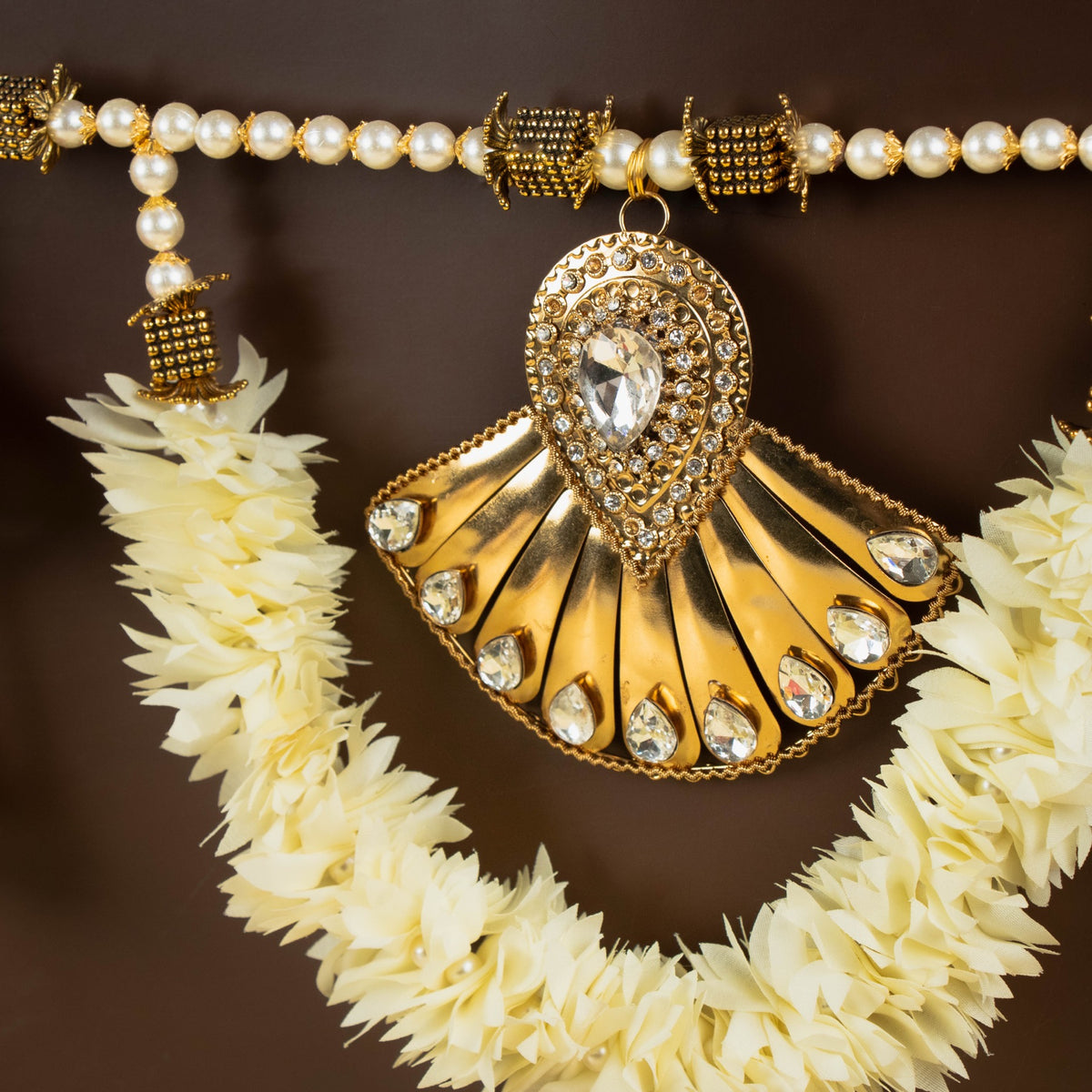 Handcrafted Red Floral Beaded Toran with Metallic Stone Work