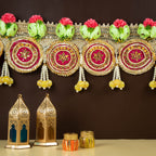 Handcrafted Mirror, Gotta Patti & Floral Pearl Tassel Toran