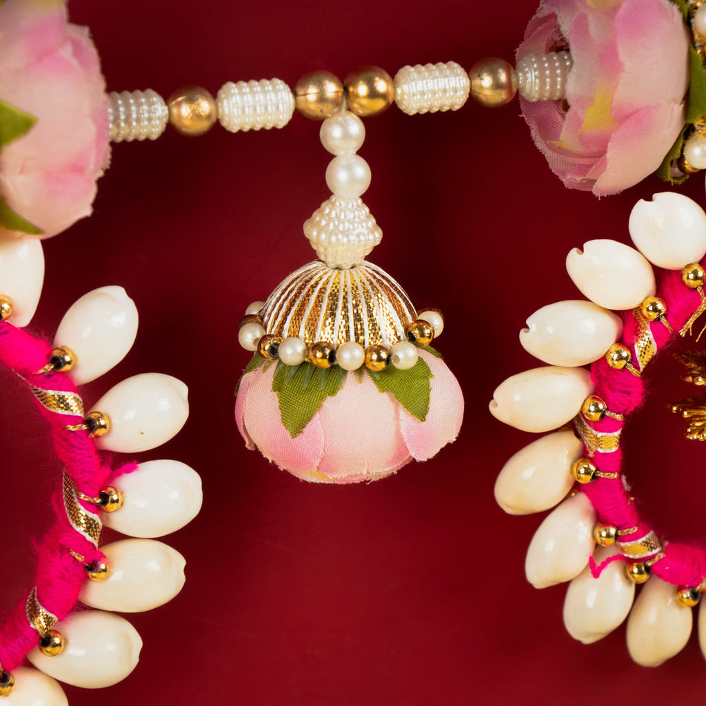 Handcrafted Pink Floral & Kodi Shell Toran
