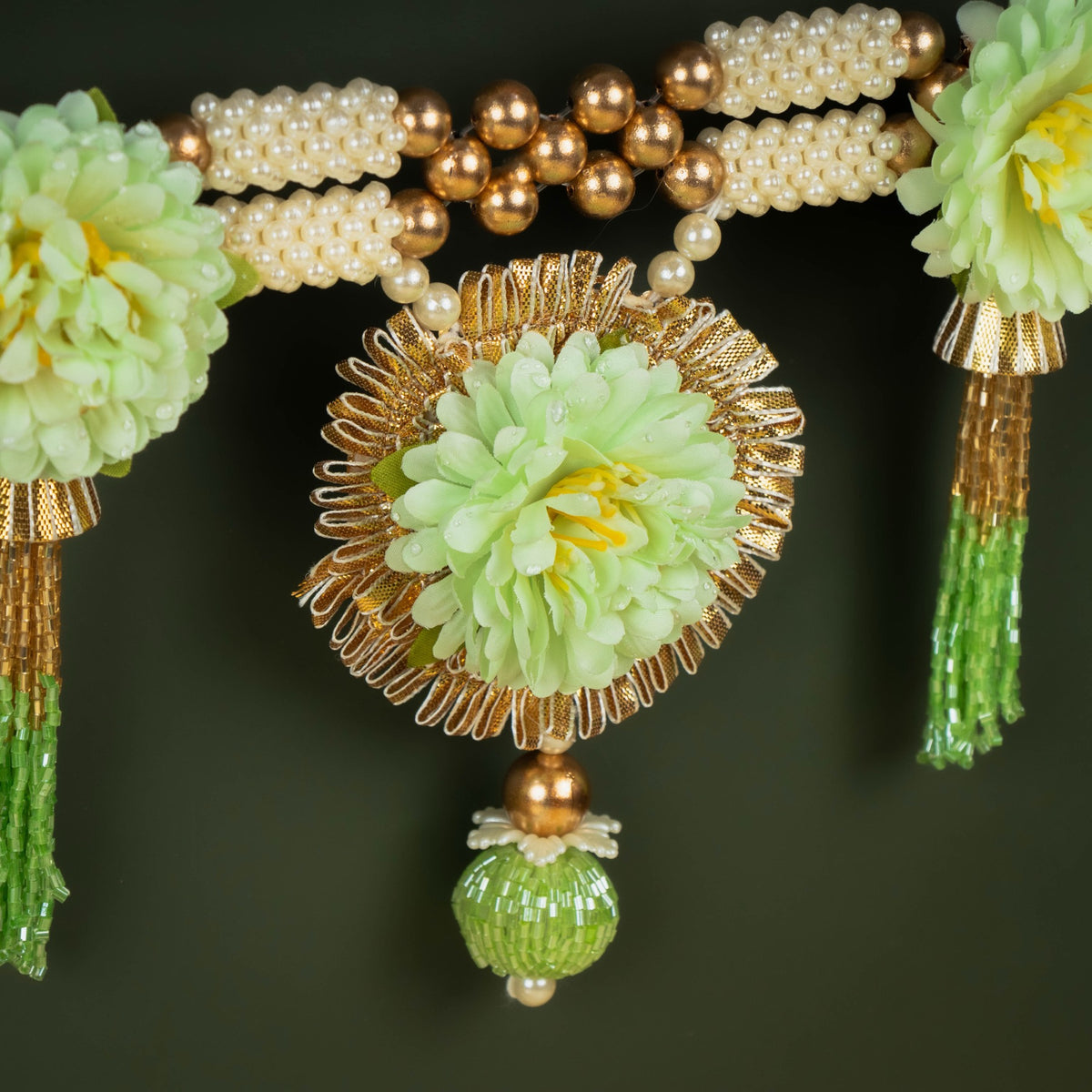 Handcrafted Mint Green Floral Pearl Toran