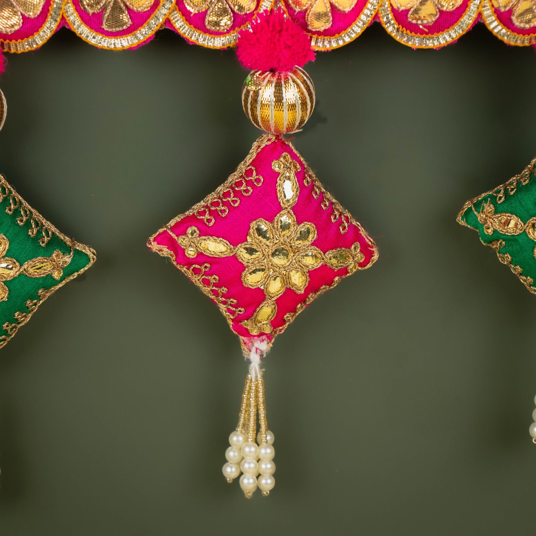 Handcrafted Multicolor Fabric Embroidered Shubh Labh Toran with Gota Patti Work