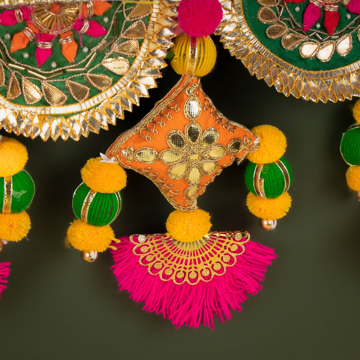 Handcrafted Multicolor Gota Patti & Fabric Cushion Toran with Tassels