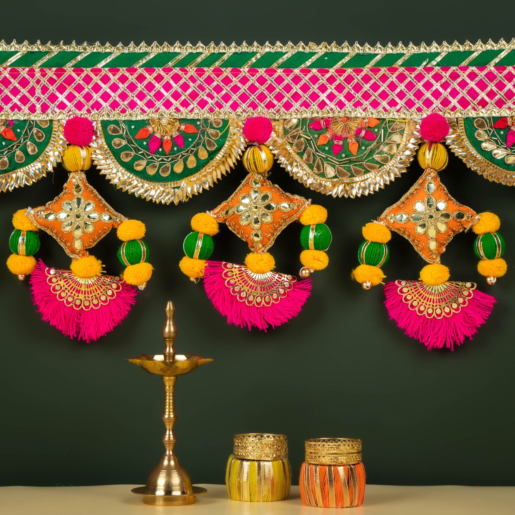 Handcrafted Multicolor Gota Patti & Fabric Cushion Toran with Tassels