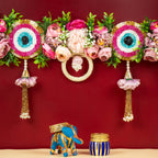 Handcrafted Pink Floral Evil Eye Toran with Side Latkans