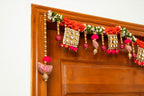 Handcrafted Red, White & Green Floral Square Mirror Work Toran