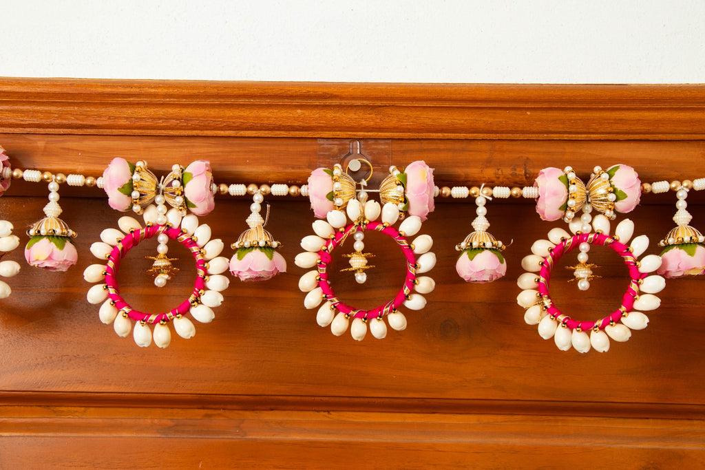 Handcrafted Pink Floral & Kodi Shell Toran