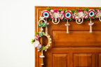 Handcrafted Pink Floral Evil Eye Toran with Side Latkans