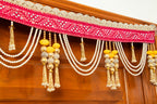 Handcrafted Rose Red Mirror, Pearl & Tassel Work Toran
