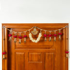 Handcrafted Red Floral Beaded Toran with Metallic Stone Work
